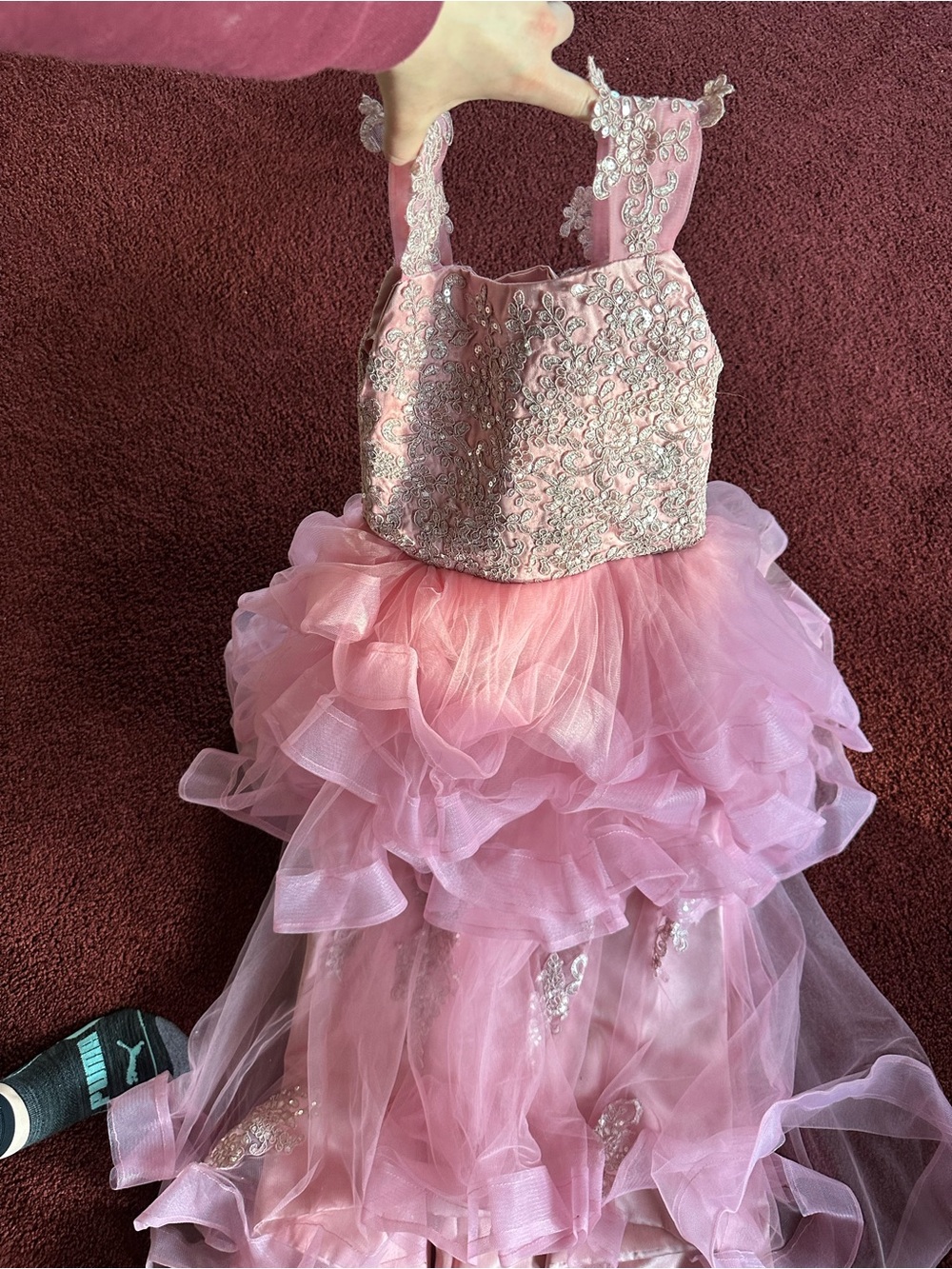 Pink Ruffled Tulle Flower Girl / Pageant Dress